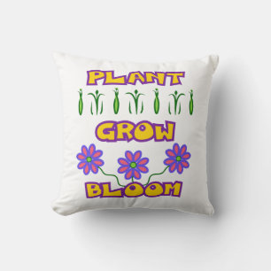 Plant Grow Bloom Quote Pink Flowers Yellow Text Cushion
