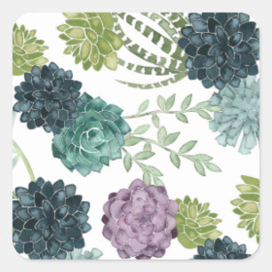 Plant Happiness Collection Succulent Pattern Square Sticker