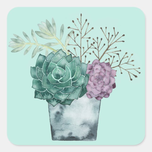 Plant Happiness Collection | Succulents Square Sticker (Front)