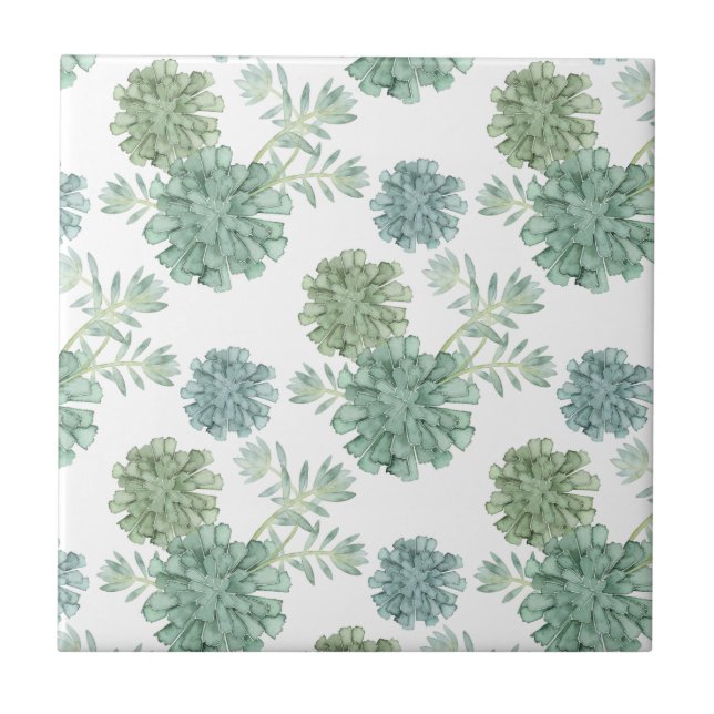 Plant Happiness | Succulent Pattern Ceramic Tile (Front)