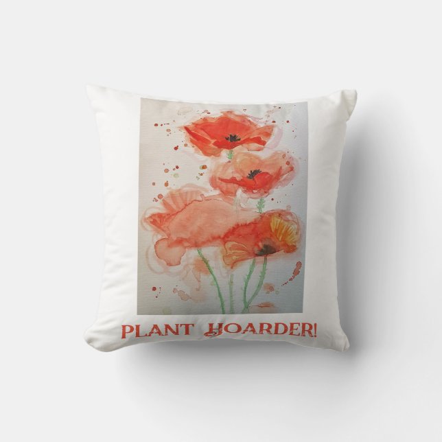 Plant Hoarder Flowers Watercolor Poppies Poppy Red Cushion (Front)