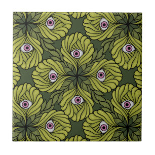 Plant Horror Art - Creepy Cute Green Flower Ceramic Tile
