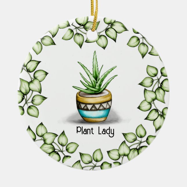 Plant Lady, Aloe Plant Ceramic Ornament (Front)