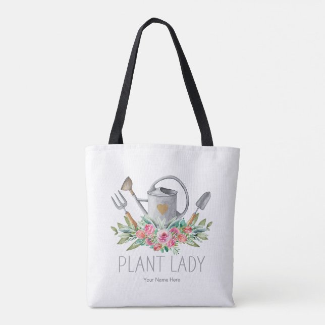 Plant Lady Boho Watercolor Gardener Humour Tote Bag (Back)