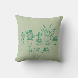 Plant Lady Cactus Succulent Gardening in Green Cushion