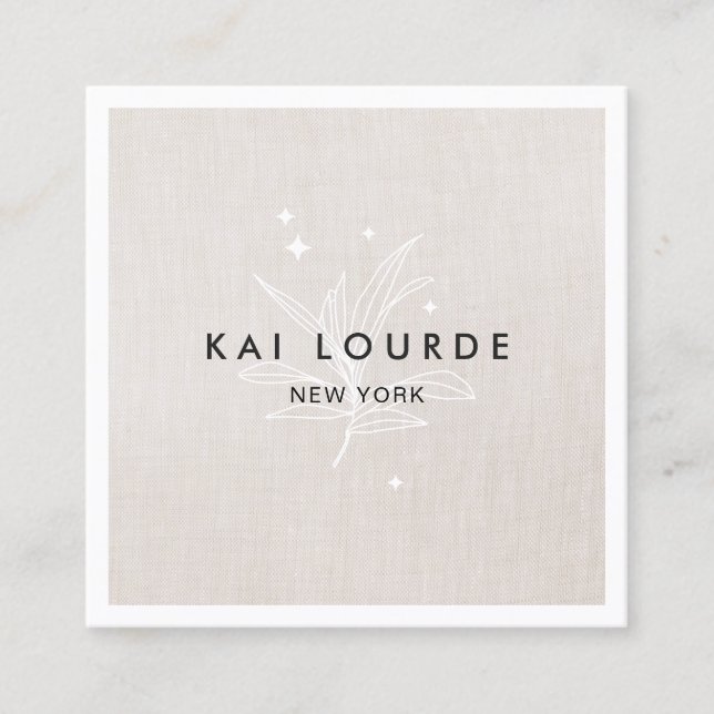 Plant Leaves Beige Square Business Card (Front)