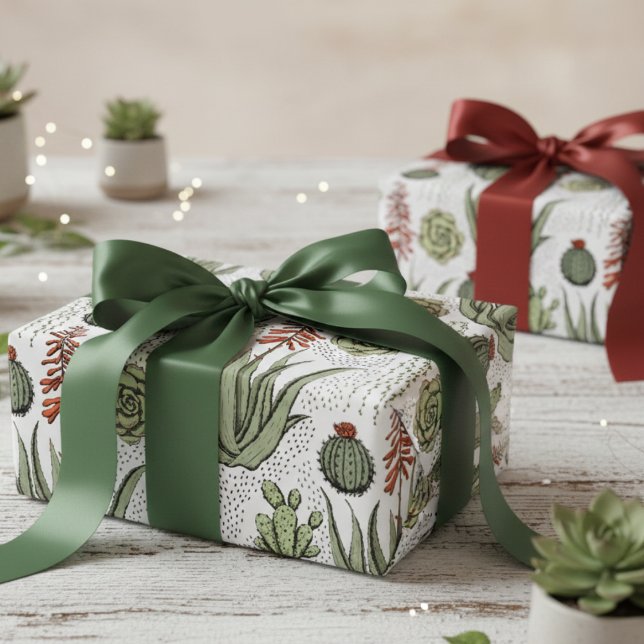 Plant Lover Aloe Vera Succulents Cactus Nature Wrapping Paper (Elegant Aloe Vera Wrapping Paper 4 Nature & Plant Lover. Green Aloe & Cactus Plant Botanical Pattern)