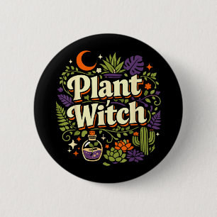 Plant lover gardening halloween plant witch 6 cm round badge