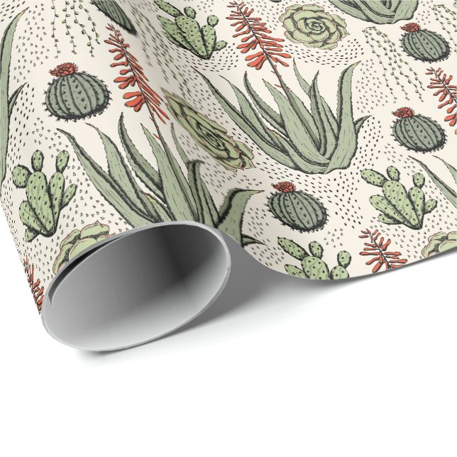 Plant Lover Ivory Aloe Vera Succulents Cactus Wrapping Paper (Roll Corner)