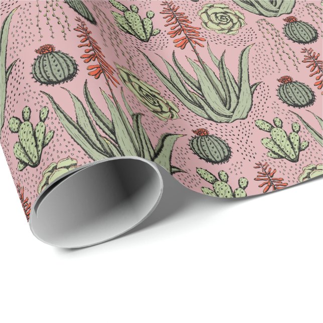 Plant Lover Pink Aloe Vera Succulents Cactus Wrapping Paper (Roll Corner)