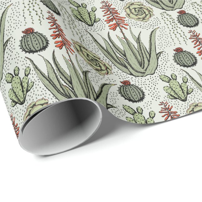 Plant Lover Sage Green Aloe Vera Succulents Cactus Wrapping Paper (Roll Corner)