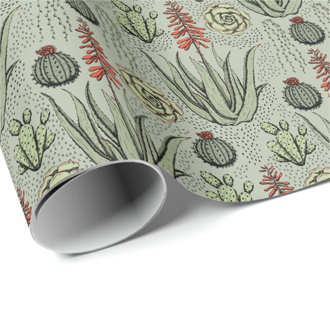 Plant Lover Sage Green Aloe Vera Succulents Cactus Wrapping Paper (Roll Corner)