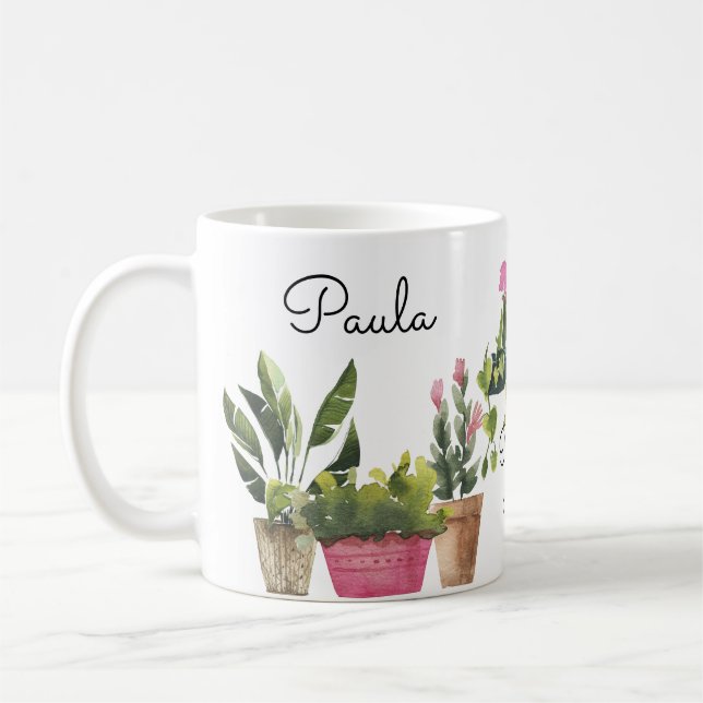Plant Lover  Watercolor Plant Art Coffee Mug (Left)