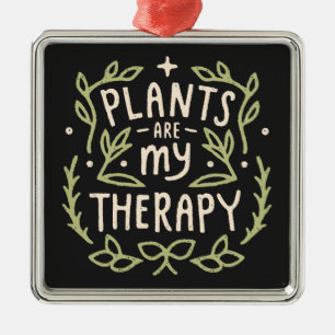 Plant lovers botanist boho retro black and green metal ornament