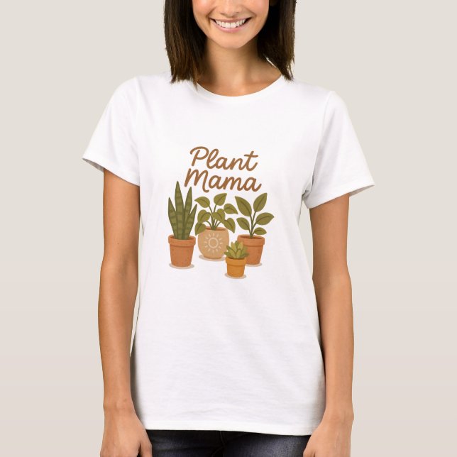 Plant Mama – Cute Boho Houseplant Illustration T-Shirt (Front)