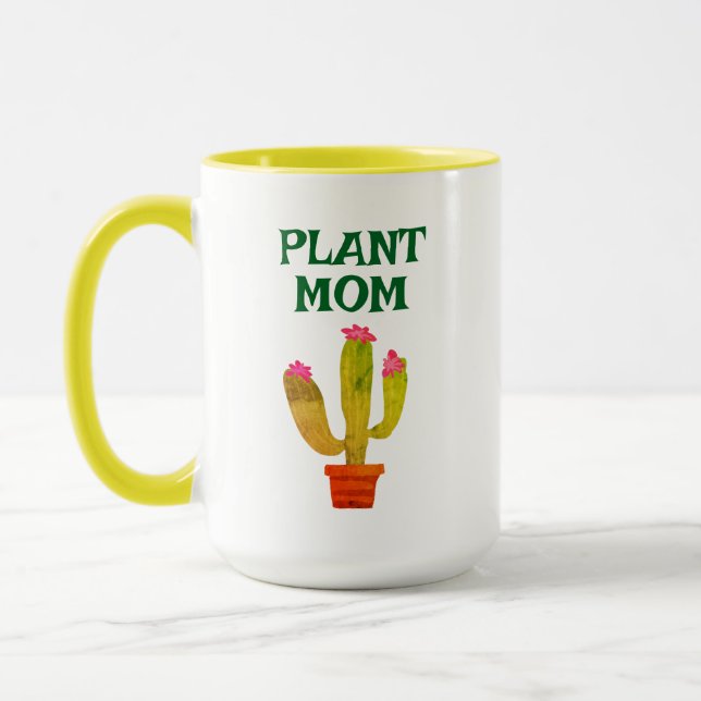 Plant Mum coffee mug gift with cute cactus in pot (Left)