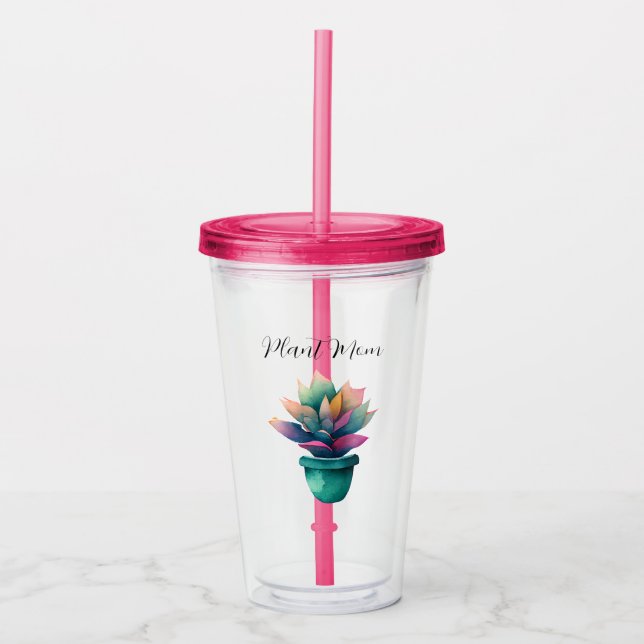 Plant Mum Colourful Watercolor Plant Acrylic Tumbler (Front)