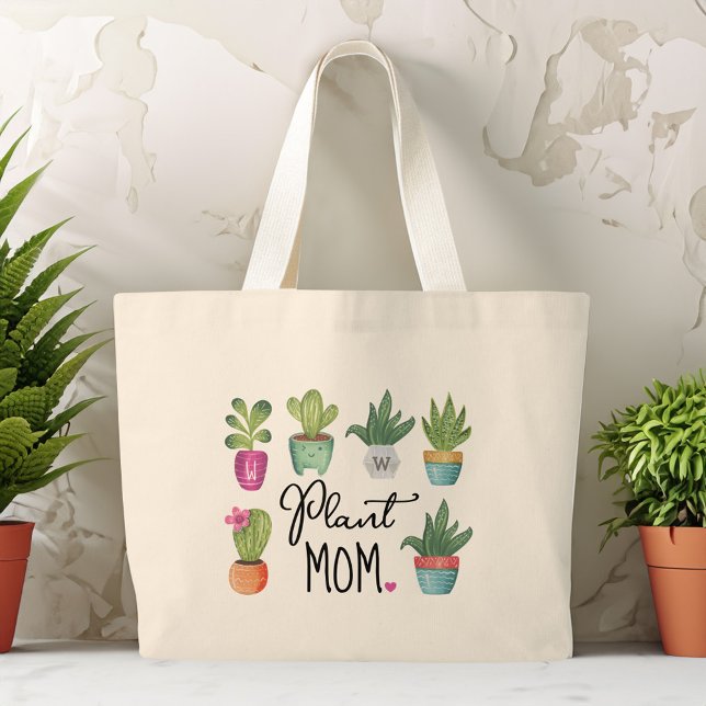 Plant Mum Fun & Cute Potted Plants Large Tote Bag (Plant Mom Fun & Cute Potted Plants Large Tote Bag)