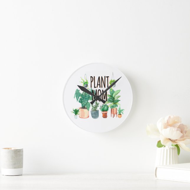 Plant Mum -Gardening, Planter Gift For Mum Round Clock (Home)