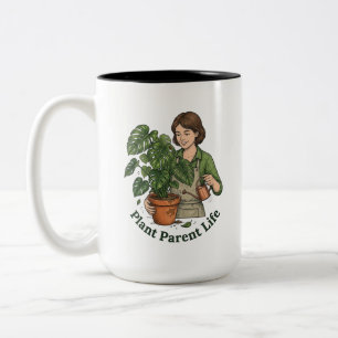 Plant Parent Life Funny Botanical Gardening Humour Two-Tone Coffee Mug