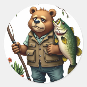 Plant Parent Neglect Bear Fishing Succulent Care Classic Round Sticker