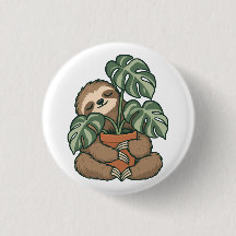 Plant Parent Sloth Hugging Monstera Button