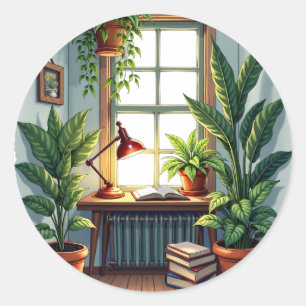 Plant Parents Reading Nook - Cosy Vibes Classic Round Sticker