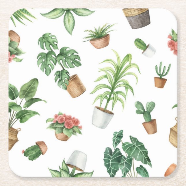 Plant pattern square paper coaster (Front)