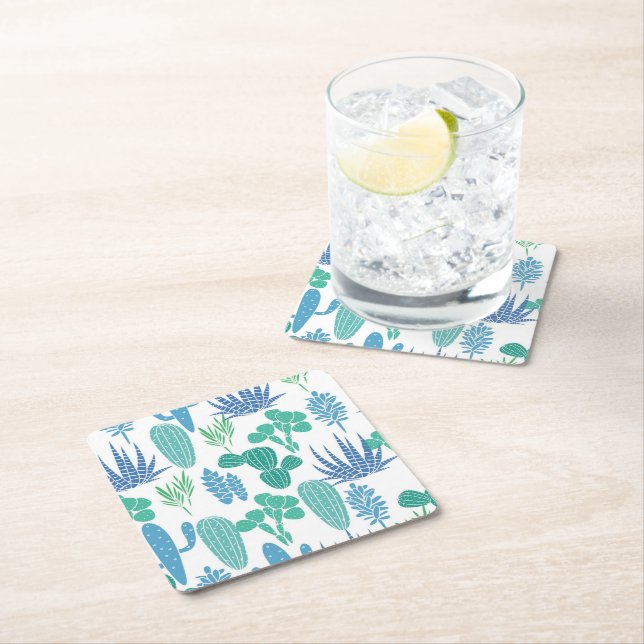 Plant pattern square paper coaster (Insitu)