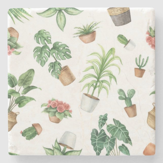 Plant pattern stone coaster (Front)