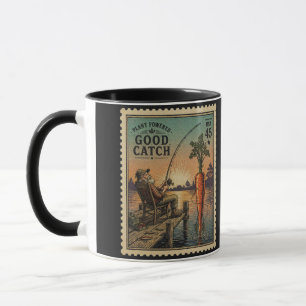 Plant Powered Good Catch - Vintage Stamp Art Mug