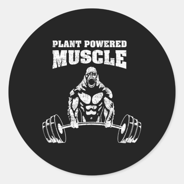 Plant Powered Muscle Vegan Power Bodybuilding Gym  Classic Round Sticker (Front)