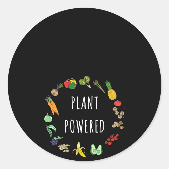 Plant Powered Vegan Vegetarian Gif Classic Round Sticker (Front)