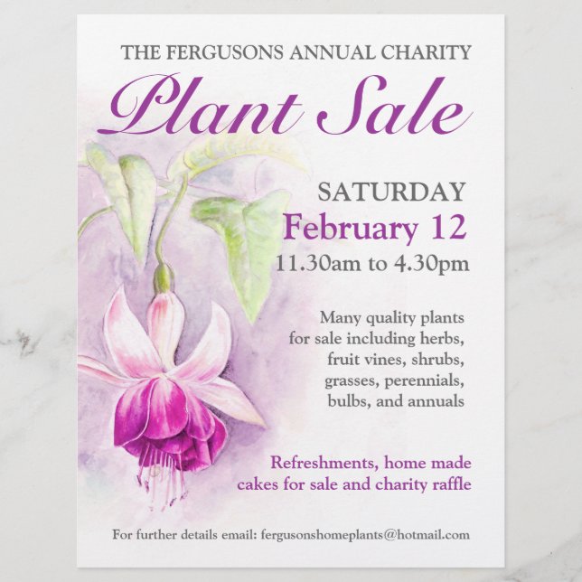 Plant sale fuchsia art fundraiser promo flyer (Front)
