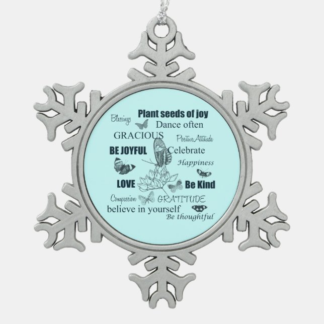 Plant Seeds of Joy Snowflake Pewter Christmas Ornament (Front)
