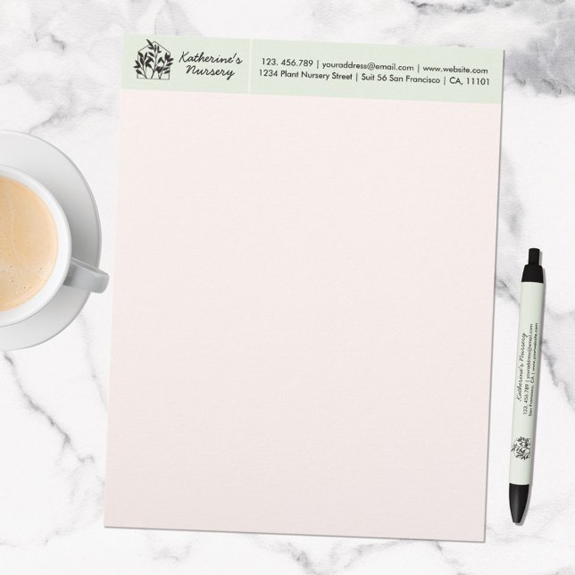 Plant Shop Nursery Modern Abstract with Address Custom Letterhead (In situ marble table)