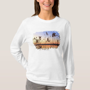 Plant Silhouette by Lakeside sunset T-Shirt
