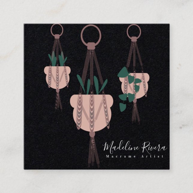 Plant Sitter Macarme Artist Hanging Plant Square Business Card (Front)