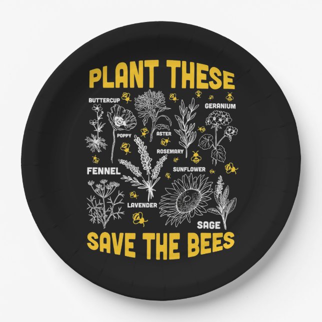 Plant These Save The Bees Paper Plate (Front)