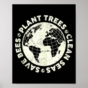 Plant trees clean seas save bees earth day activis poster