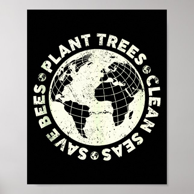 Plant trees clean seas save bees earth day activis poster (Front)