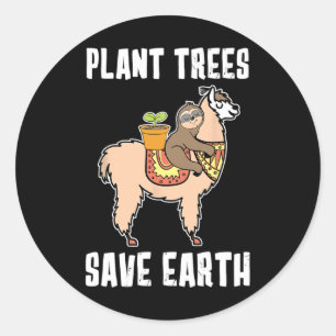 Plant Trees Save Earth Sloth And Lama Alpaca Earth Classic Round Sticker