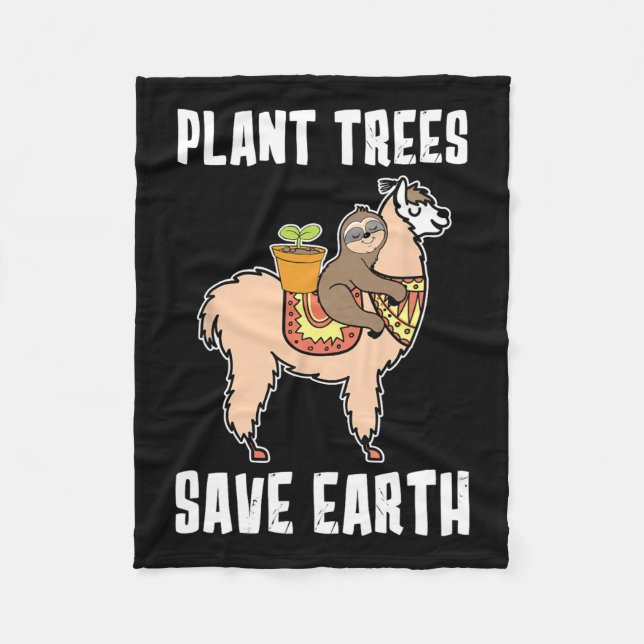 Plant Trees Save Earth Sloth And Lama Alpaca Earth Fleece Blanket (Front)