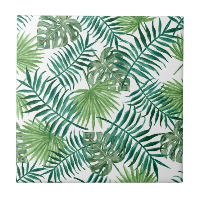 Plant Tropical Botanical Palm Leaf Ceramic Tile (Front)