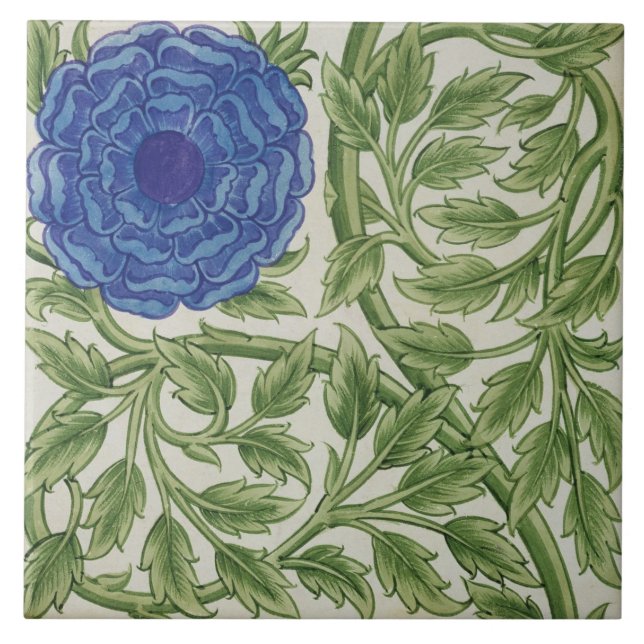 Plant with a blue flower (w/c on paper) ceramic tile (Front)