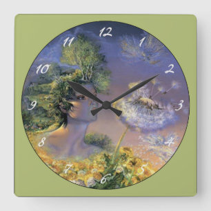 Plant Woman Blowing on Dandelion Square Wall Clock