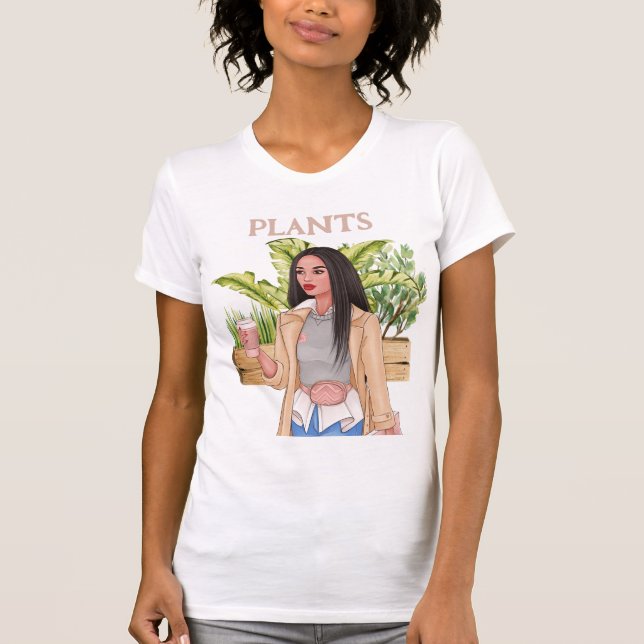 Plant Woman Watercolor Plants  T-Shirt (Front)
