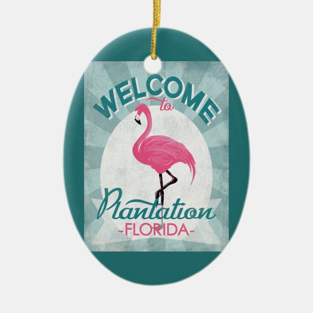 Plantation Florida Pink Flamingo Retro Ceramic Ornament (Front)