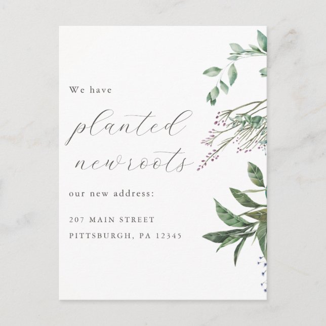 Planted New Roots Wildflower Botanical Moving Postcard (Front)