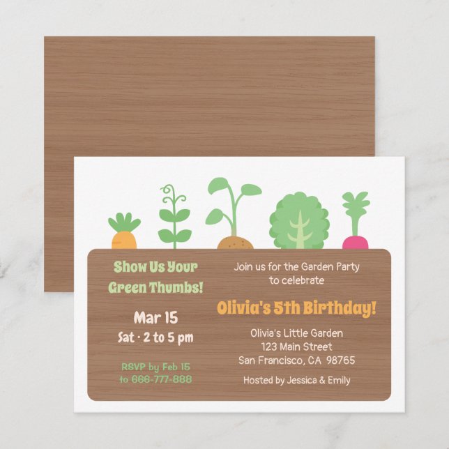 Planter Box Kids Garden Birthday Party Invitation (Front/Back)